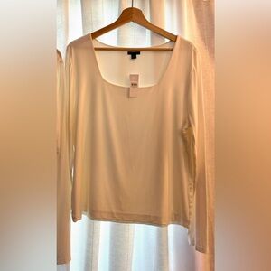 NWT Ann Taylor Square Neck Long Sleeved Cream Cotton top